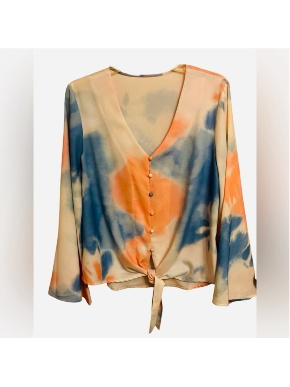 SHEIN Tie Front Blouse Pastel Tie Dye Medium